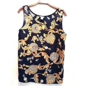 Vintage Amelia's Size Medium Gold Jewel Paisely Wacky Print Sleeveless Top